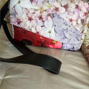 Desigual Floral Patchwork Crossbody Bag in Red, Purple, White, Black